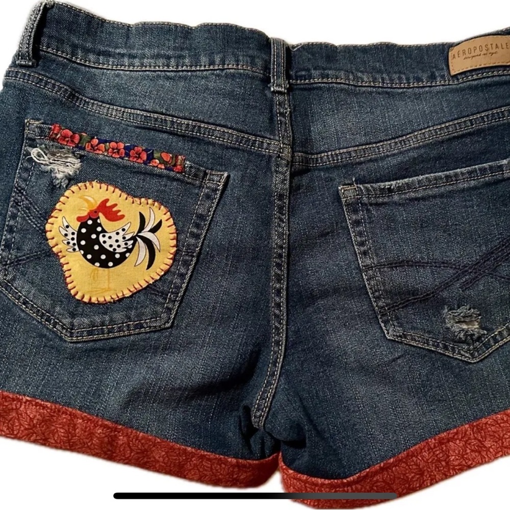 UPCYCLED Jean Shorts - PATCHED Appliqué - Aéropostale Sz 8 Festival